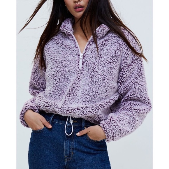 Pacsun L.A. Hearts Violet Sherpa Half-Zip Sweater - Picture 1 of 3